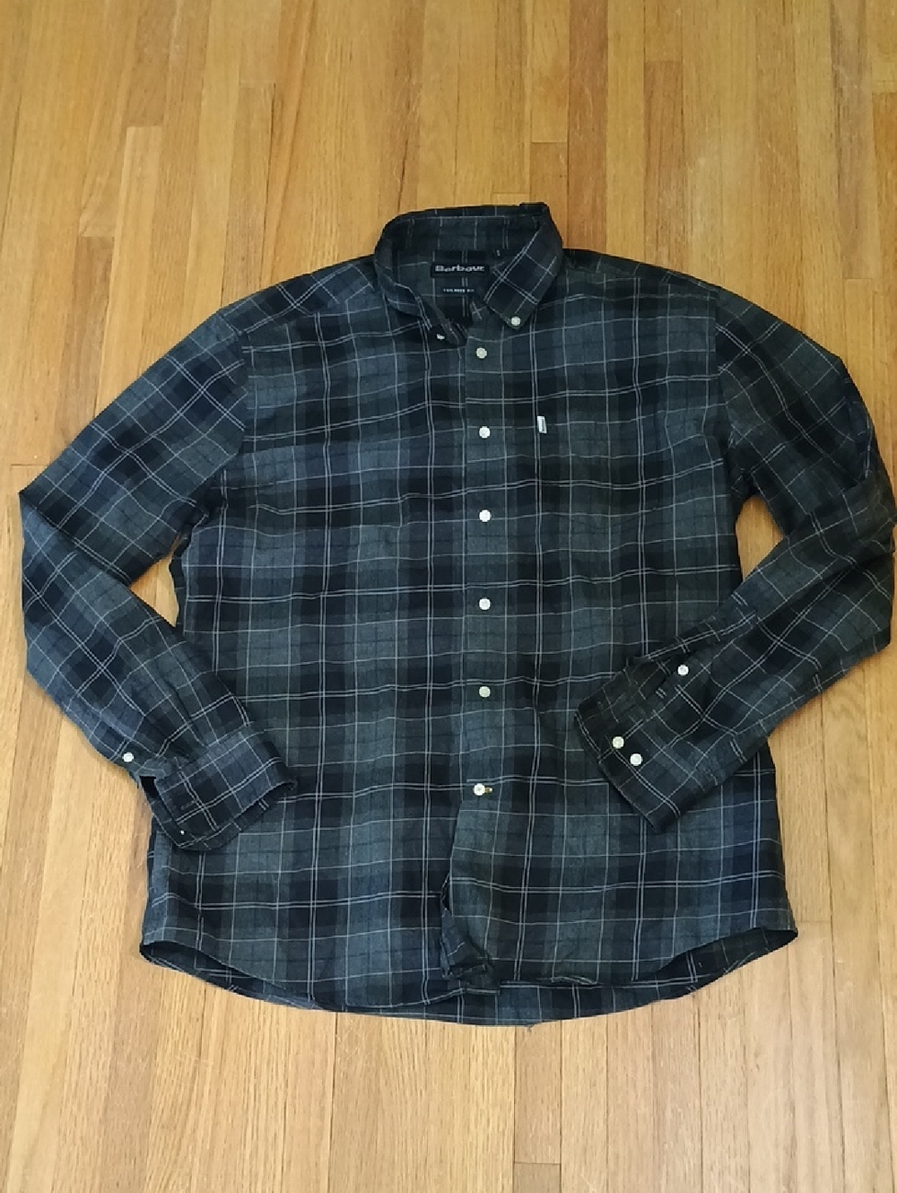 Barbour Men's Navy and Gray Plaid Button-Down Shirt